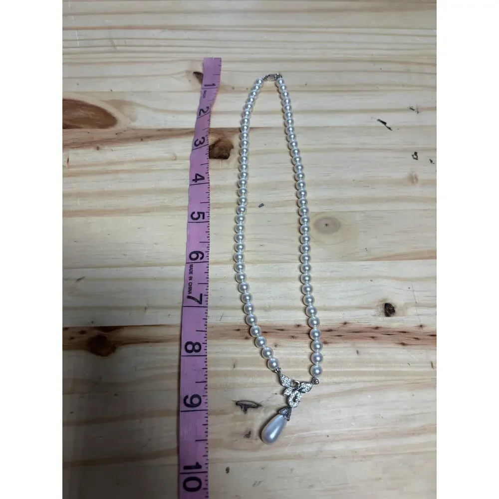 Vintage Faux Pearl CZ Sterling Silver Necklace 925 AU
